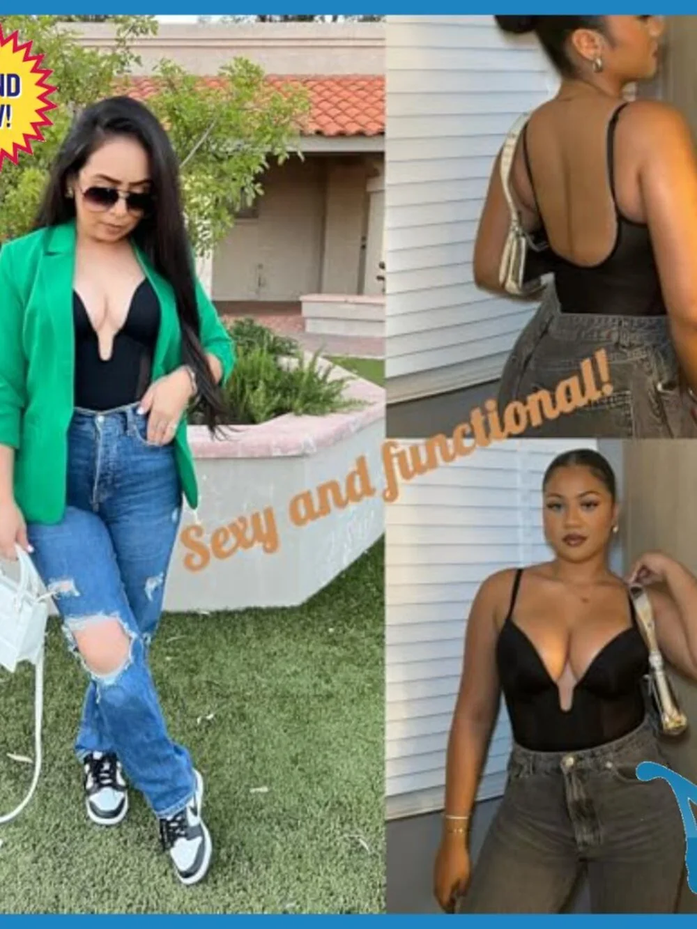 Backless Plunge Shapewear Bodysuit with Built-in Bra Tummy Control
